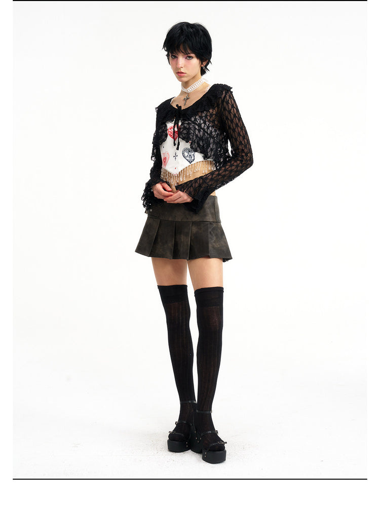 NEXT PASSPORT black lace cropped cardigan — front three-quarter styling view.