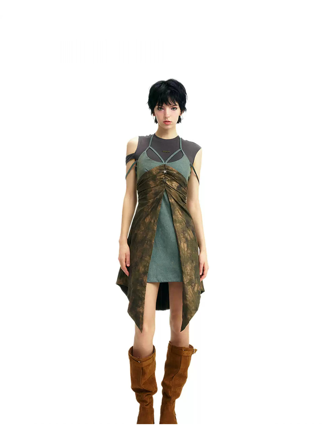 NEXT PASSPORT layered-waist camisole dress — front full-look hero view.