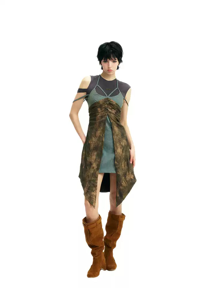 NEXT PASSPORT layered-waist camisole dress — straight-on front full-length view.