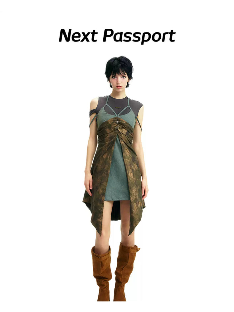 NEXT PASSPORT layered-waist camisole dress — front full-look hero view.
