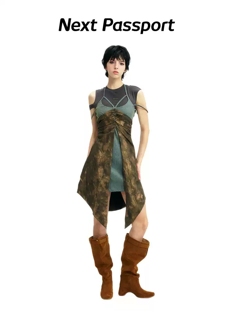 NEXT PASSPORT layered-waist camisole dress — alternate front full-length view.