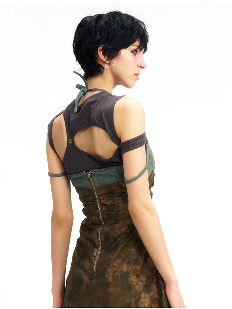NEXT PASSPORT layered-waist camisole dress — back construction detail.