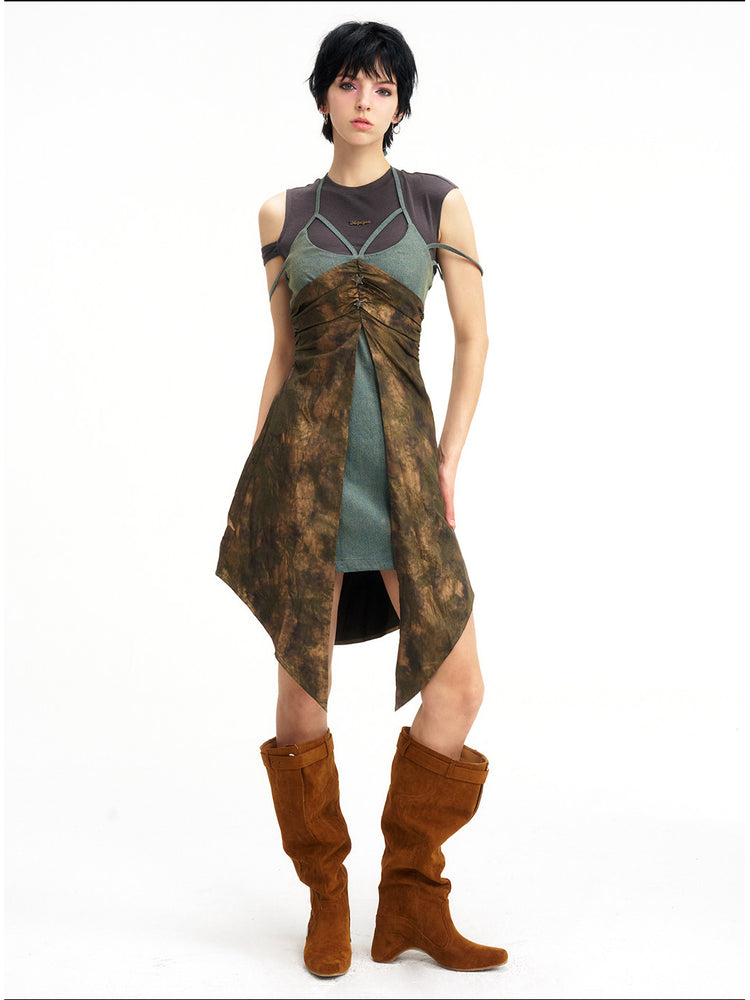 NEXT PASSPORT layered-waist camisole dress — alternate front styling view.