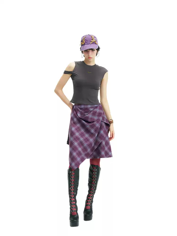 NEXT PASSPORT asymmetric cutout-shoulder sleeveless tee three-quarter view