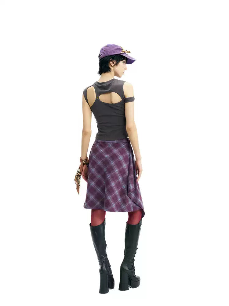 NEXT PASSPORT asymmetric cutout-shoulder sleeveless tee back