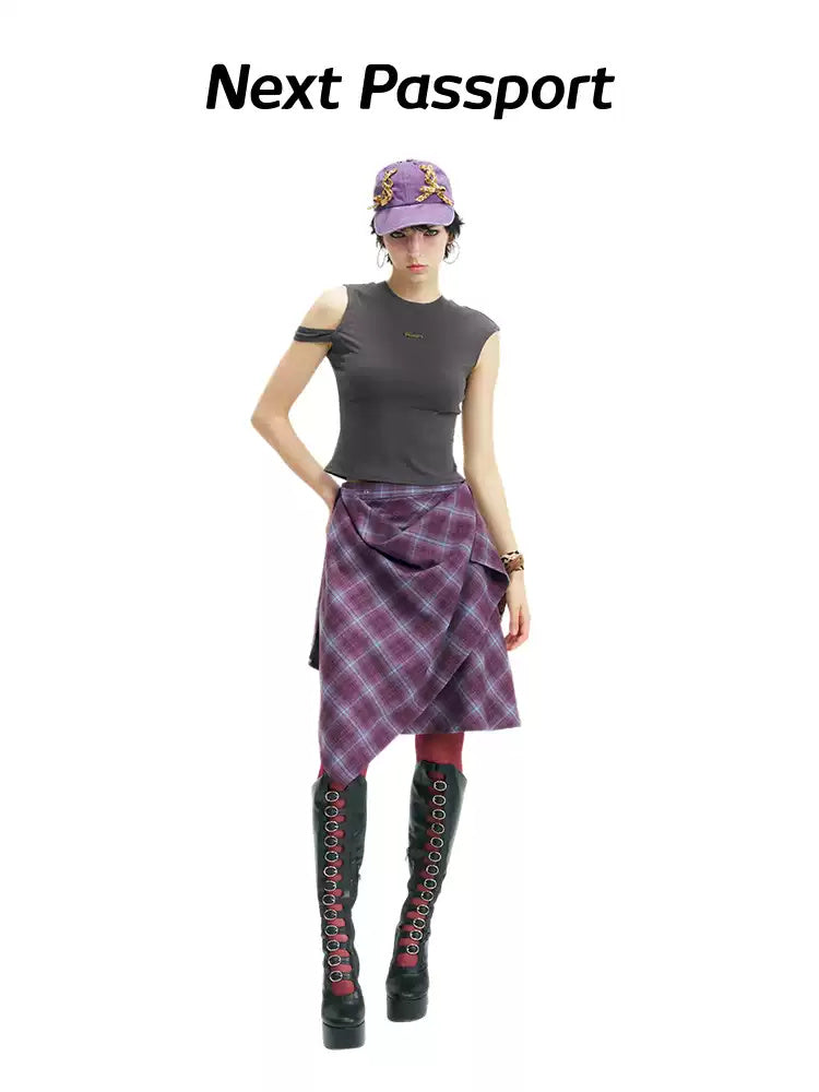 NEXT PASSPORT asymmetric cutout-shoulder sleeveless tee three-quarter view