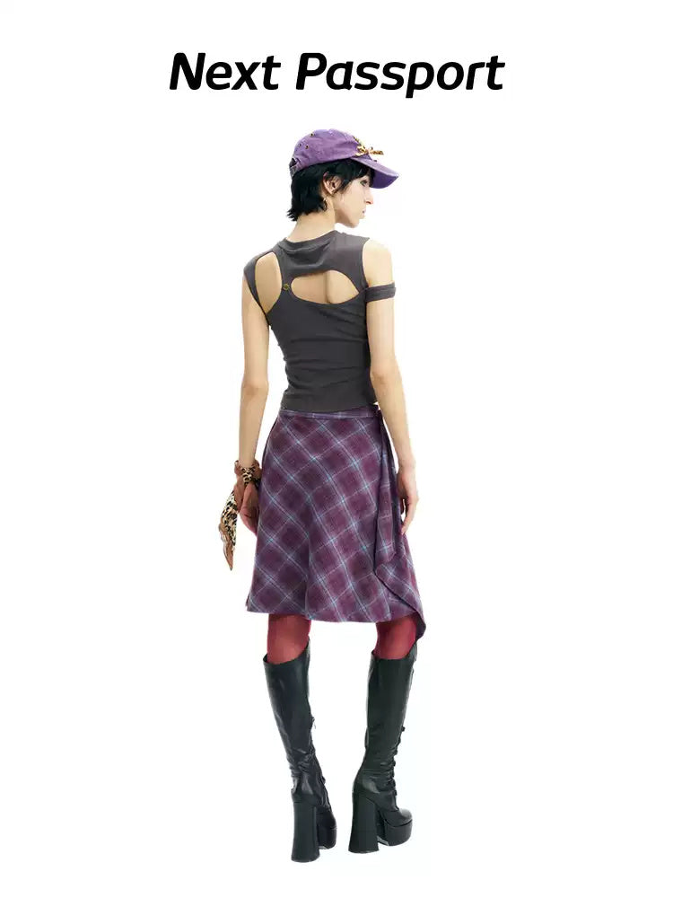 NEXT PASSPORT asymmetric cutout-shoulder sleeveless tee back