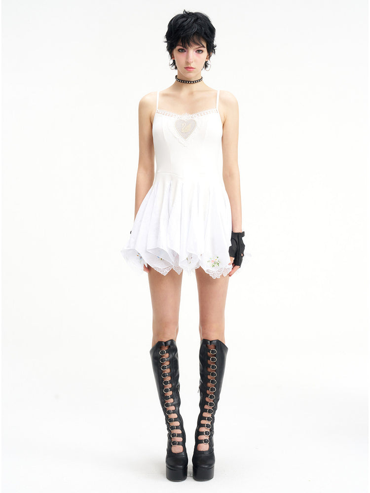 NEXT PASSPORT swan-embroidered lace ballet dress in ivory — short camisole-length full front view.