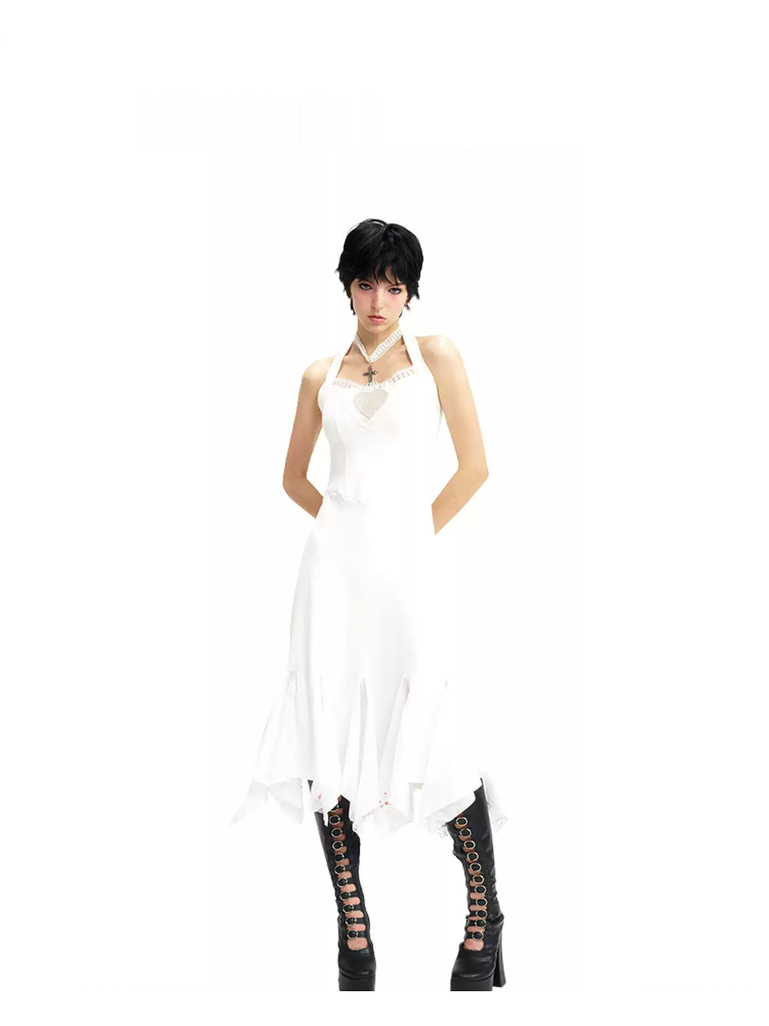 NEXT PASSPORT swan-embroidered lace ballet dress in ivory — long halter-length marketplace hero view.