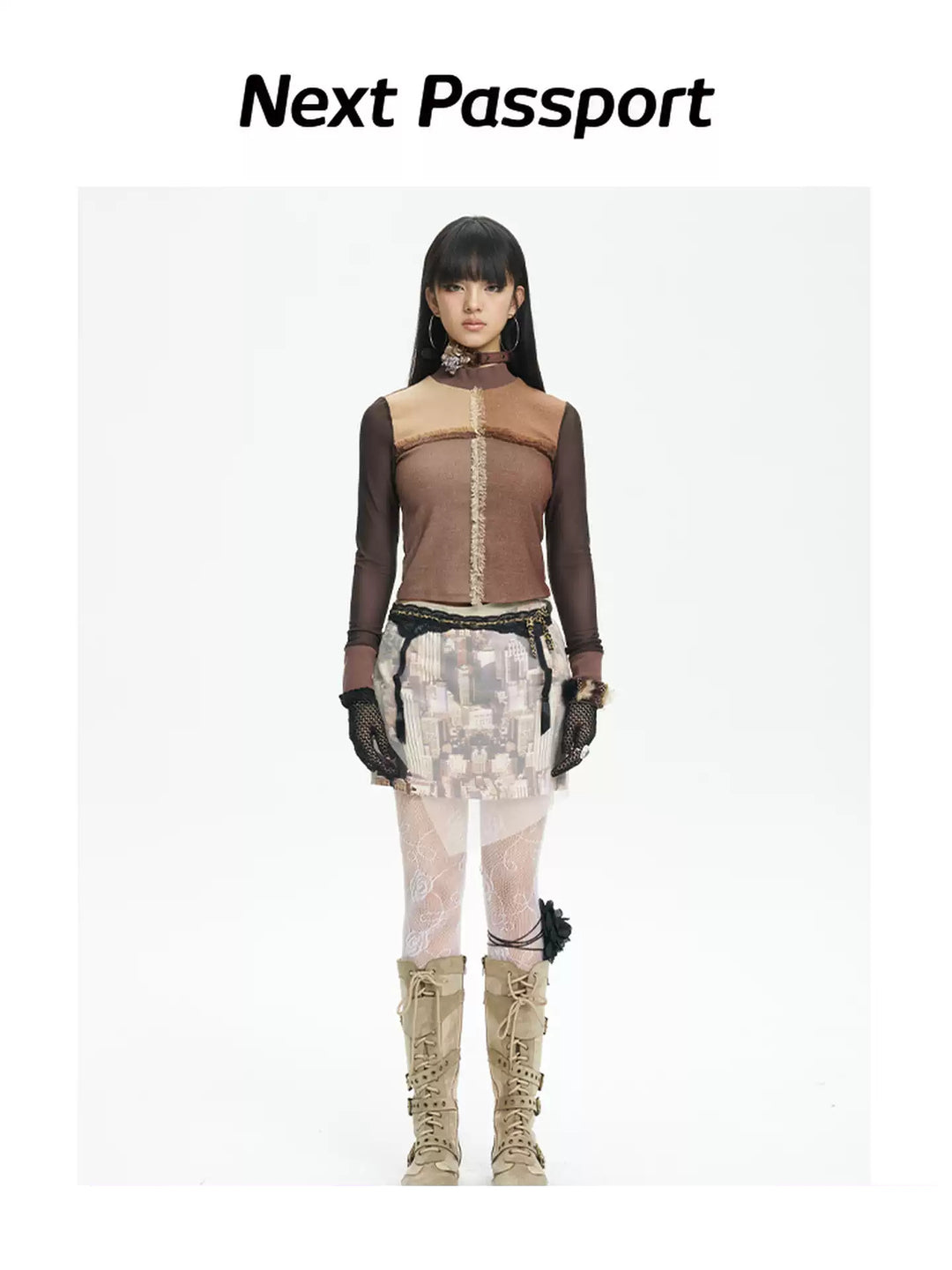 NEXT PASSPORT HAZY CITY mesh double-waist mini skirt — image 1