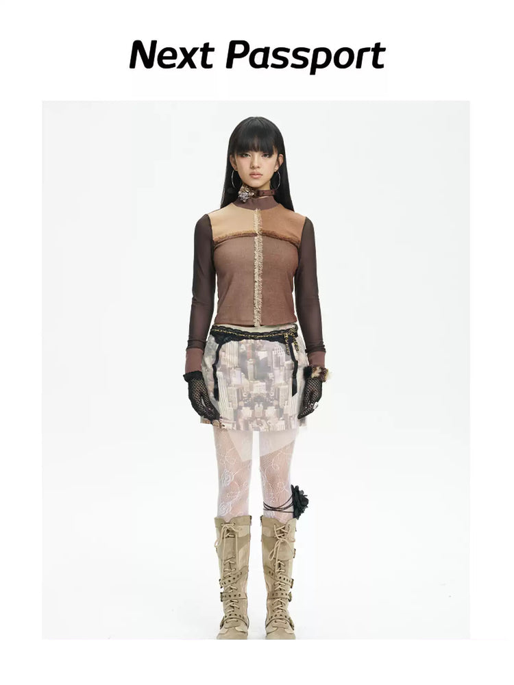 NEXT PASSPORT HAZY CITY mesh double-waist mini skirt — image 1