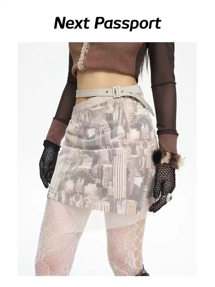 NEXT PASSPORT HAZY CITY mesh double-waist mini skirt — image 3