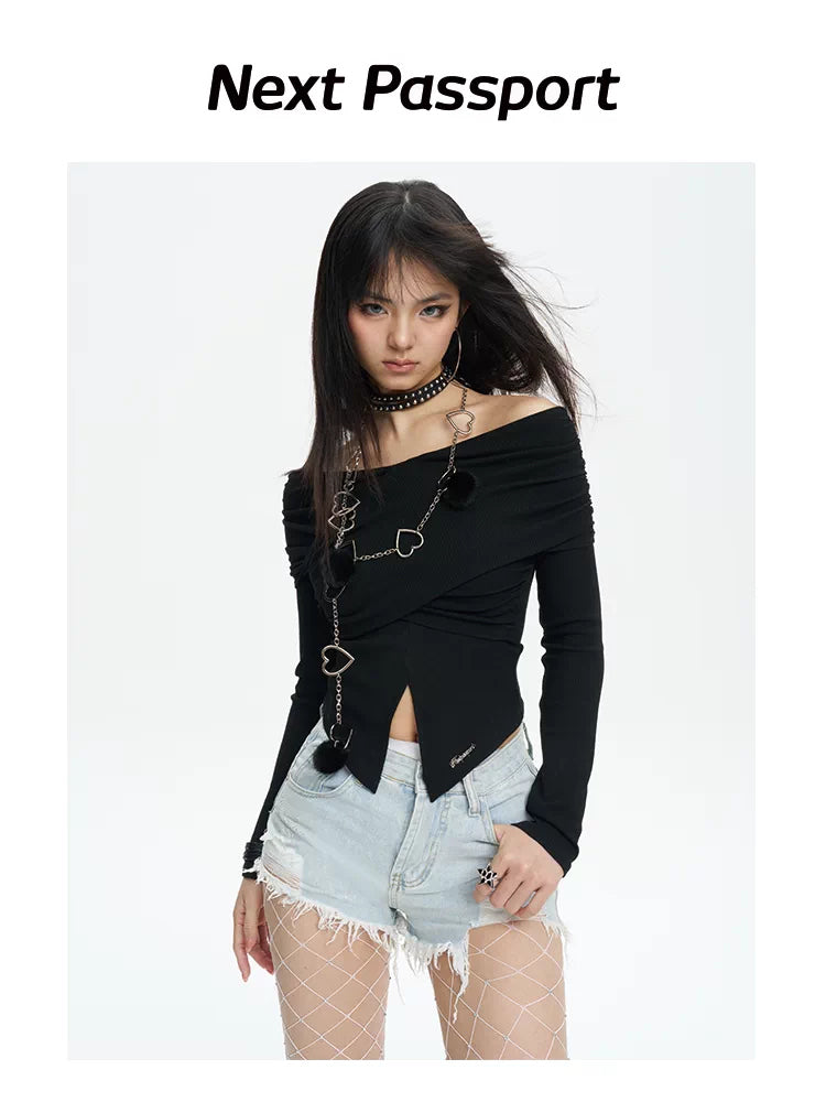 NEXT PASSPORT distressed fringe denim shorts in denim blue — front modeled view on a white studio background.