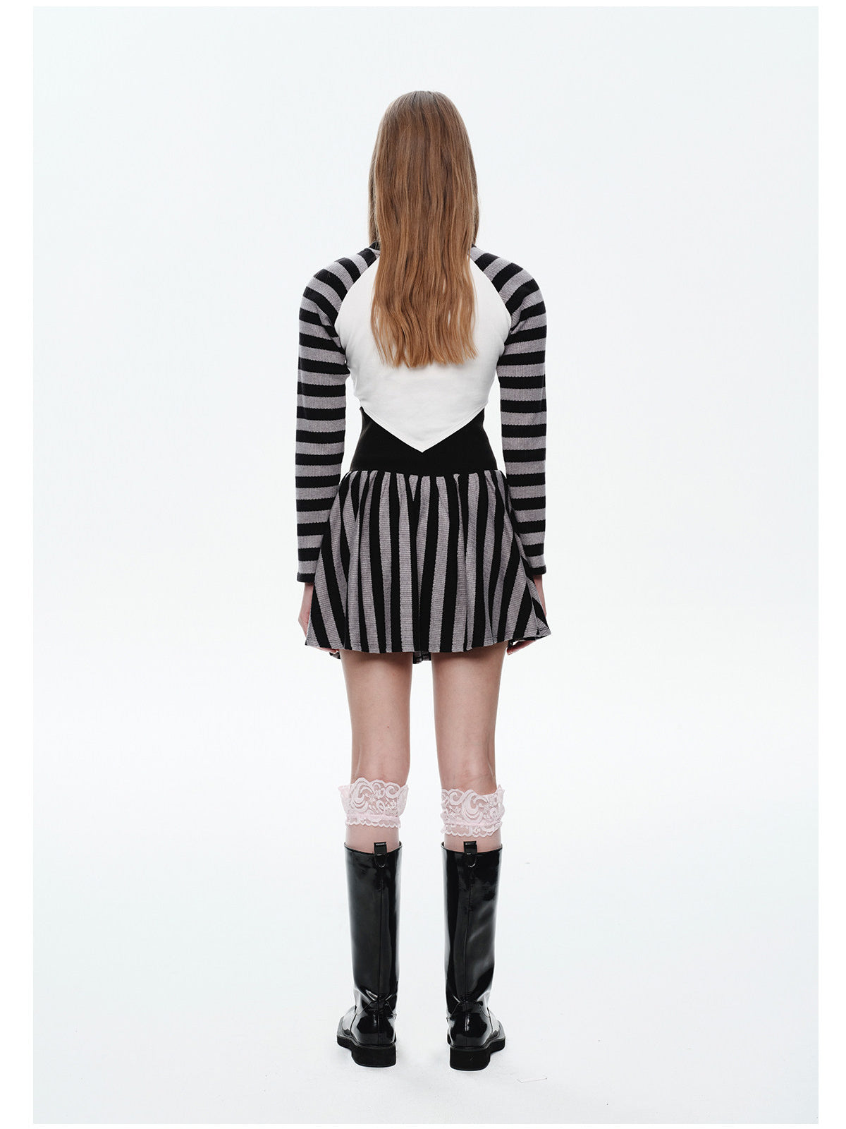 NEXT PASSPORT striped pleated mini skirt — black-gray striped pleated mini skirt back