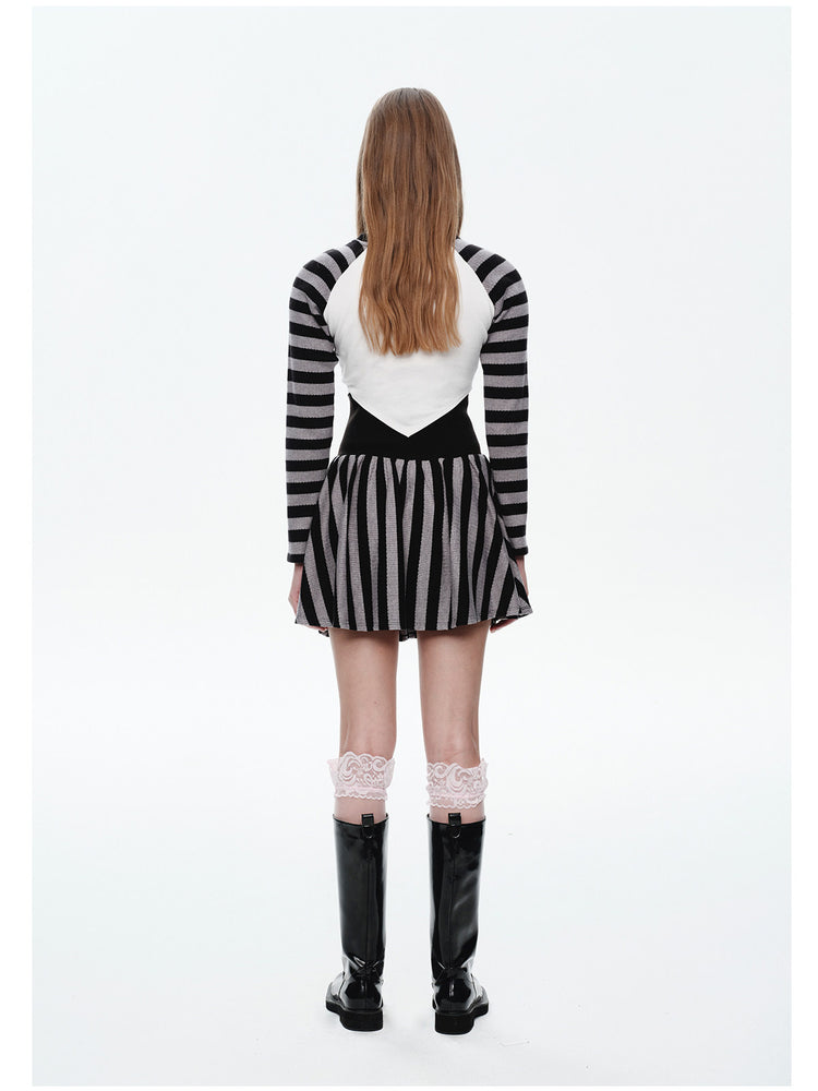 NEXT PASSPORT striped pleated mini skirt — black-gray striped pleated mini skirt back