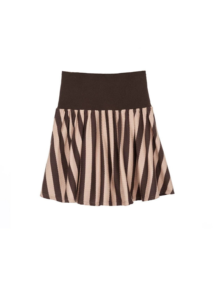 NEXT PASSPORT striped pleated mini skirt — khaki striped pleated mini skirt flat lay