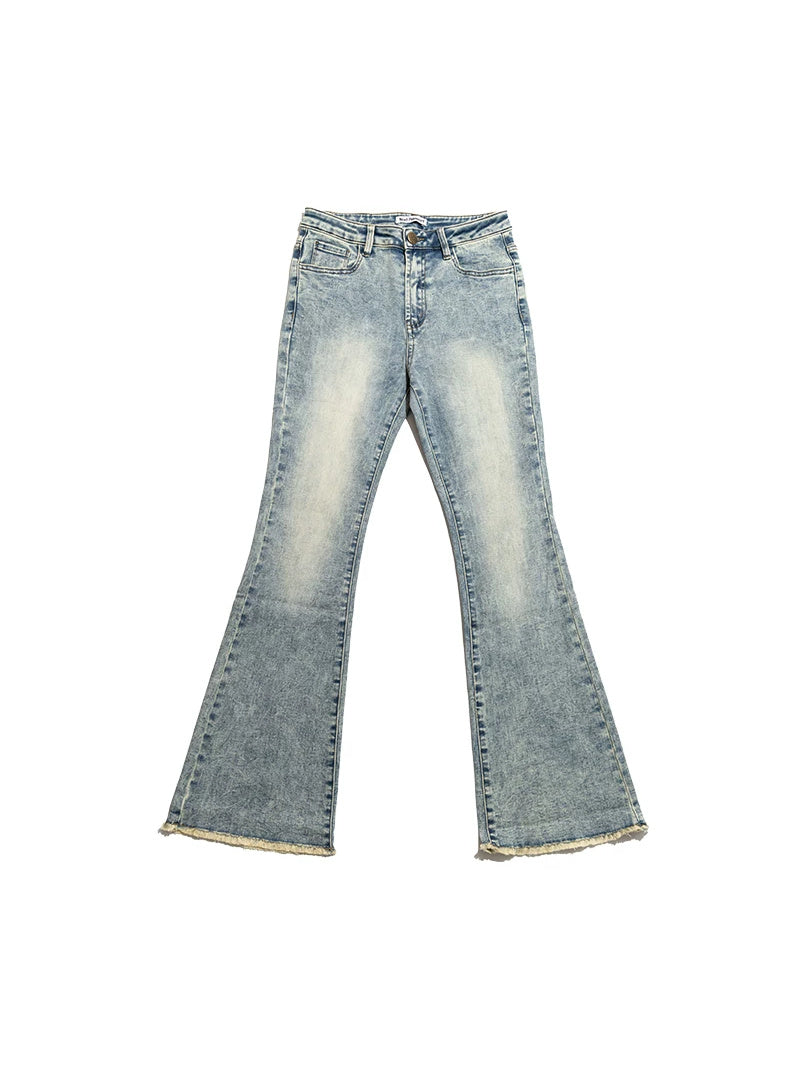 NEXT PASSPORT vintage light-wash stretch flared jeans in blue — solo flat-lay front view on white.