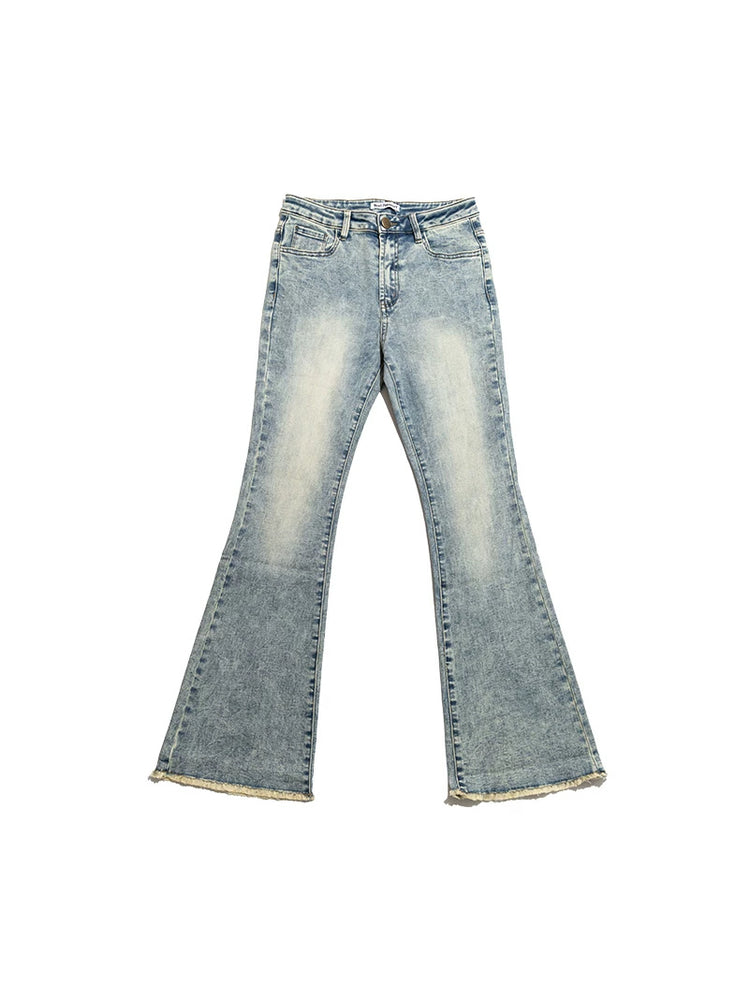 NEXT PASSPORT vintage light-wash stretch flared jeans in blue — solo flat-lay front view on white.