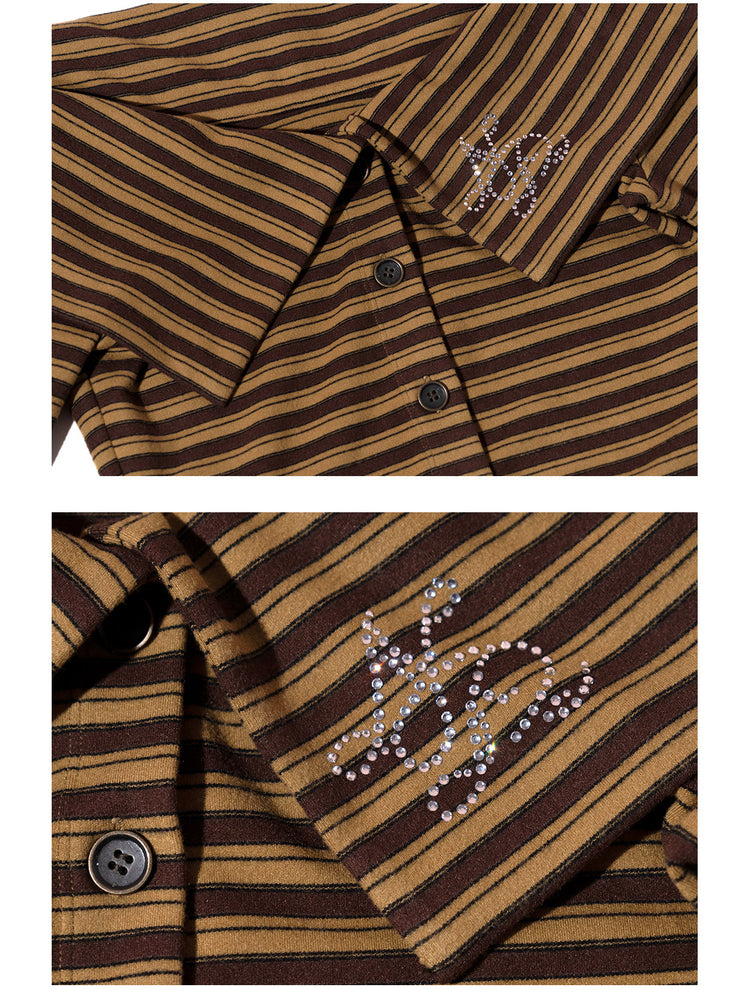 Close-up of the brown-yellow striped knit texture and construction