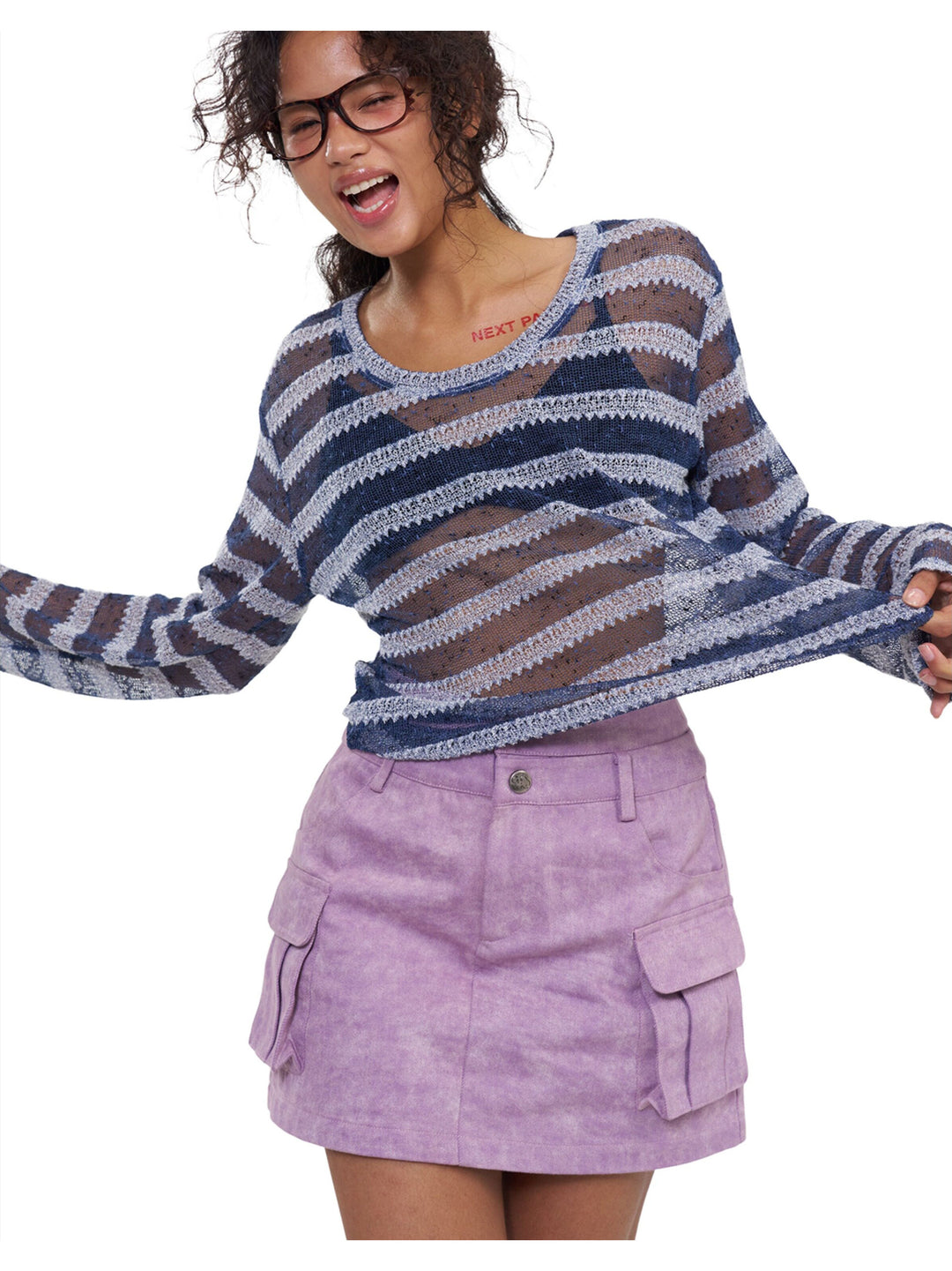 NEXT PASSPORT purple double-waist cargo-pocket mini skirt high-resolution front detail