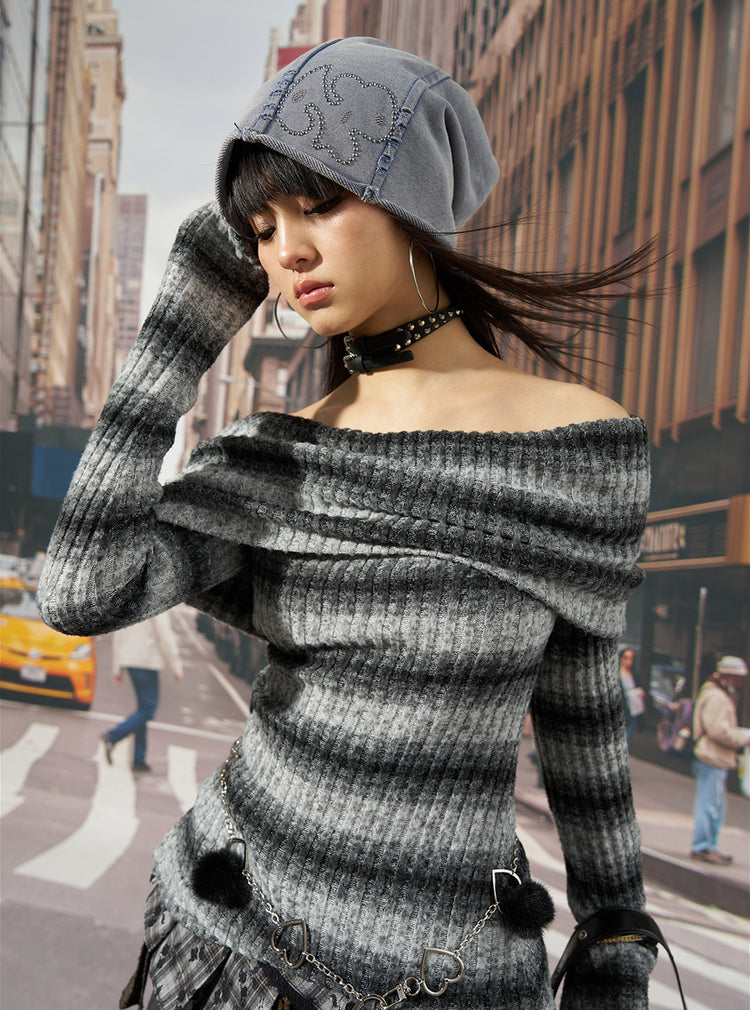 NEXT PASSPORT washed rhinestone blue-gray slouch beanie — street styling close-up