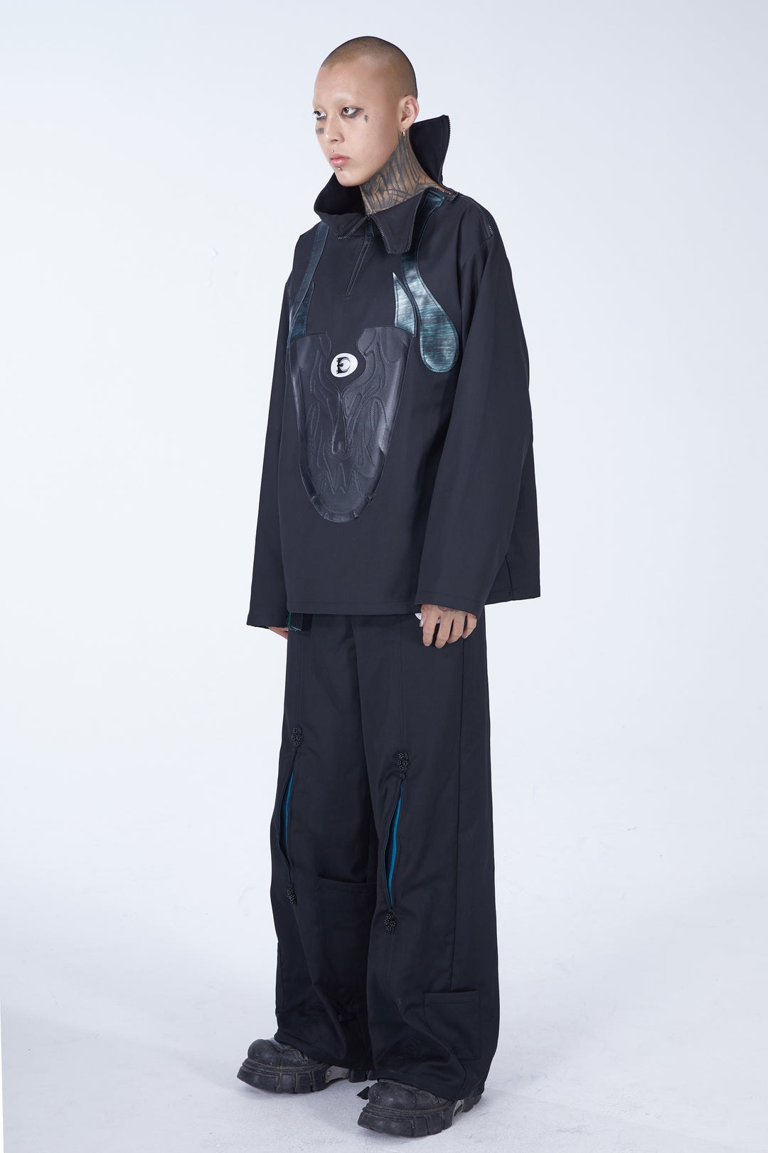 EMBRYO SHOE COLLAR asymmetrical sweatshirt — alternate modeled angle