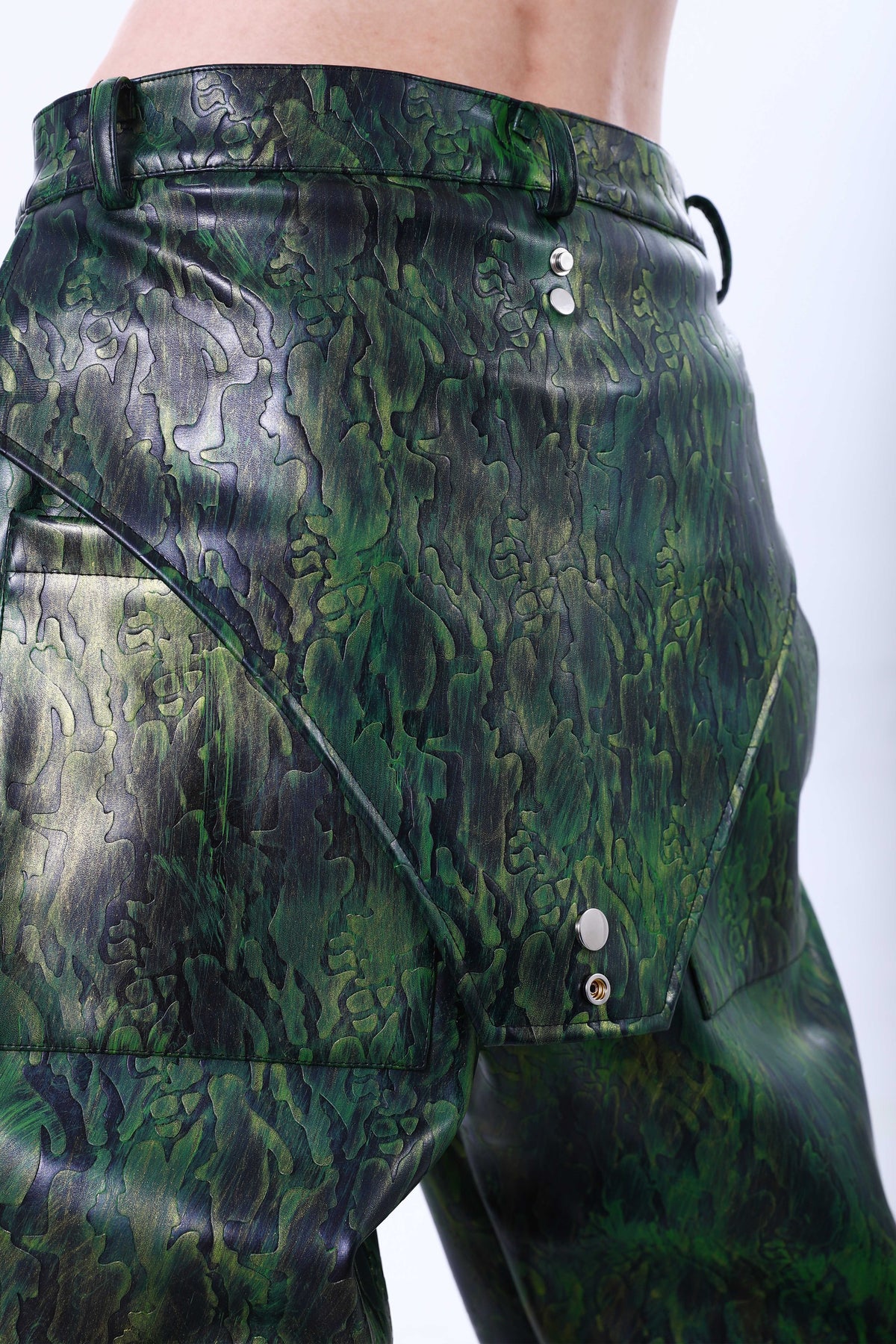 EMBRYO TRIANGLE ARMOR lace-inset leather pants — additional styled view