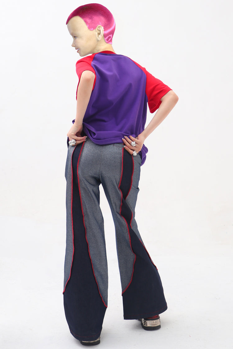 EMBRYO STARSHIFT patchwork flare jeans — alternate modeled angle