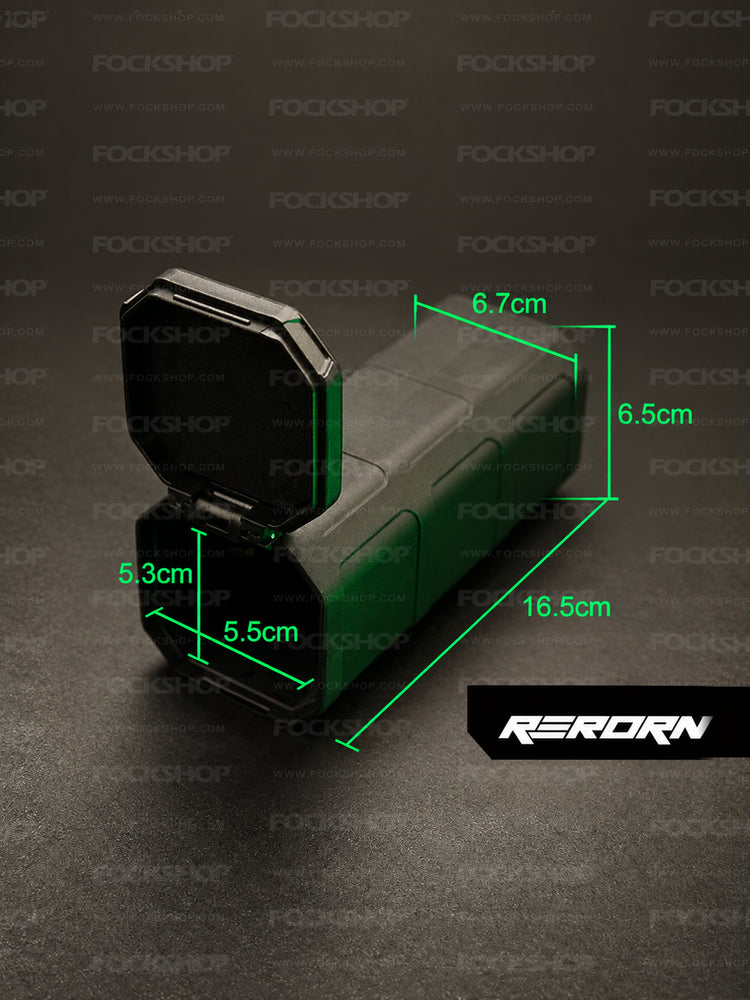 FOCKSHOP REBORN nylon utility case — seller measurement diagram showing external and opening dimensions