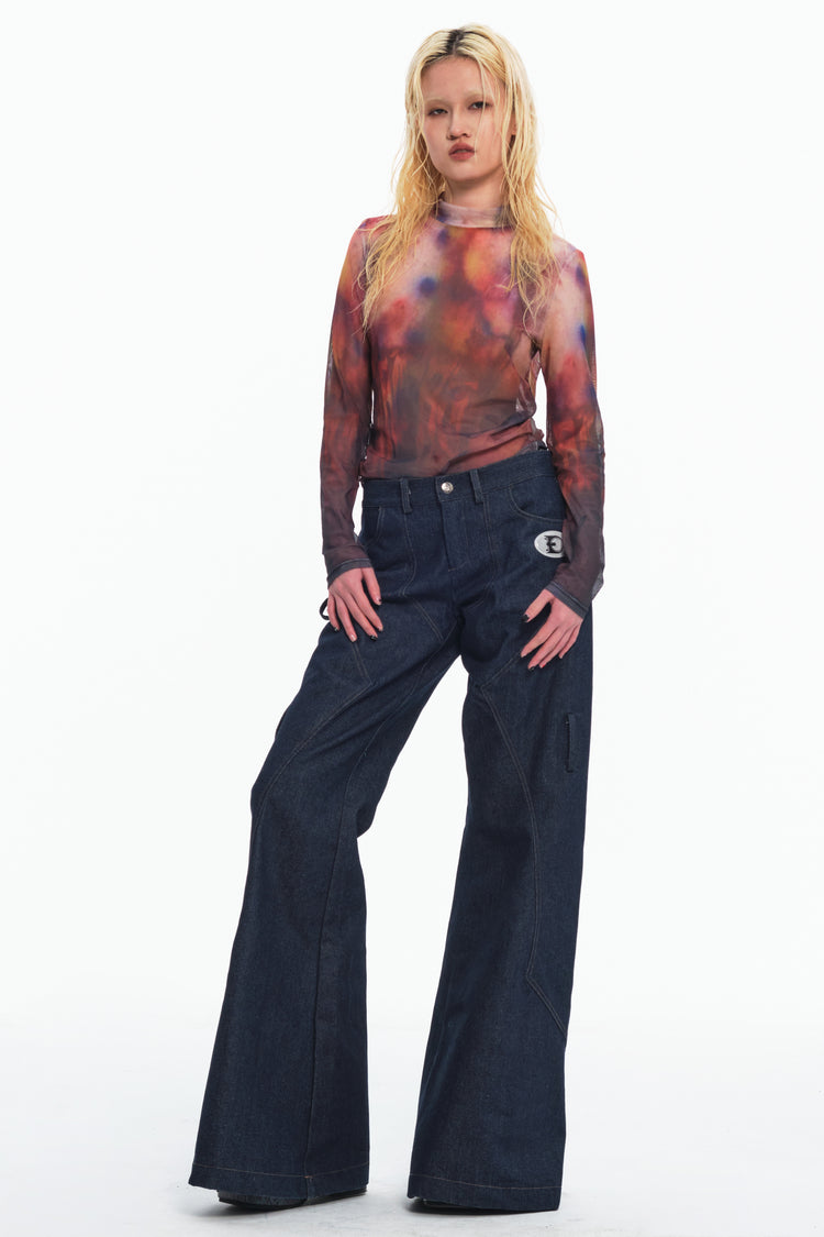 EMBRYO BONE FRAME low-rise flare pants & waist panel — full-length modeled view
