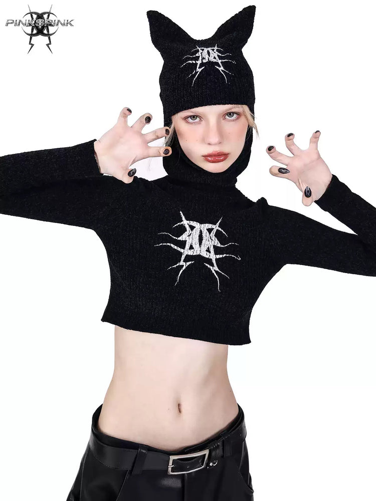 PINKSPINK ELECTRIC MOON fitted cat-ear hood sweater — alternate modeled view showing the silhouette