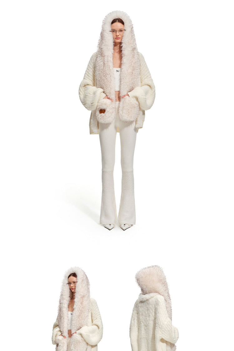 NAWS ARCTIC shearling-collar wool-mohair cardigan — product detail view showing texture and hardware