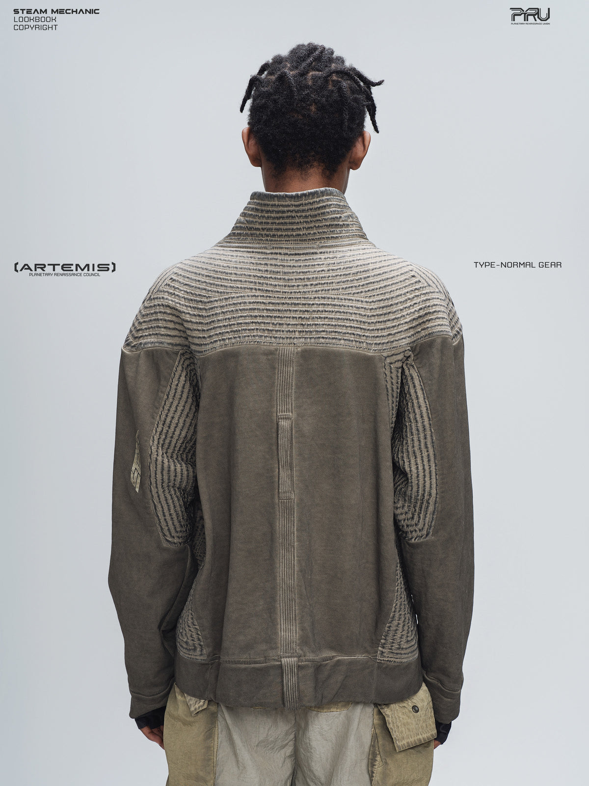 PIONEER mercury brown distressed protection zip jacket — full-length styled view