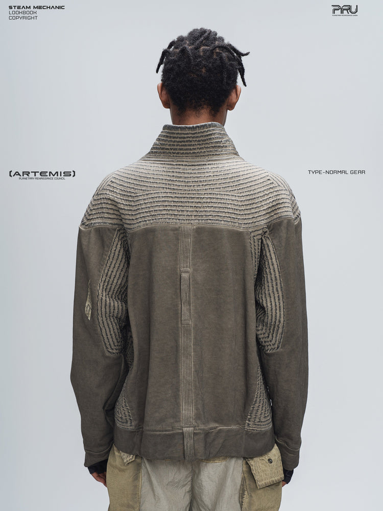 PIONEER mercury brown distressed protection zip jacket — full-length styled view