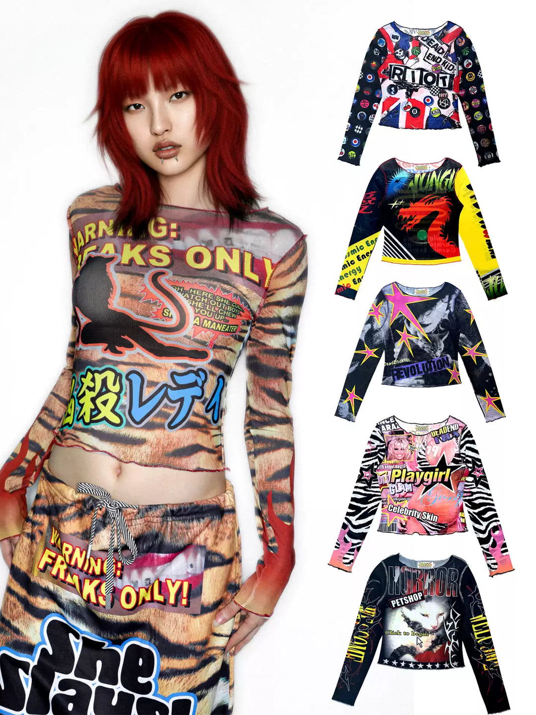 DEADENDKIDS GRAPHIC RIOT fitted mesh top — side or detail presentation