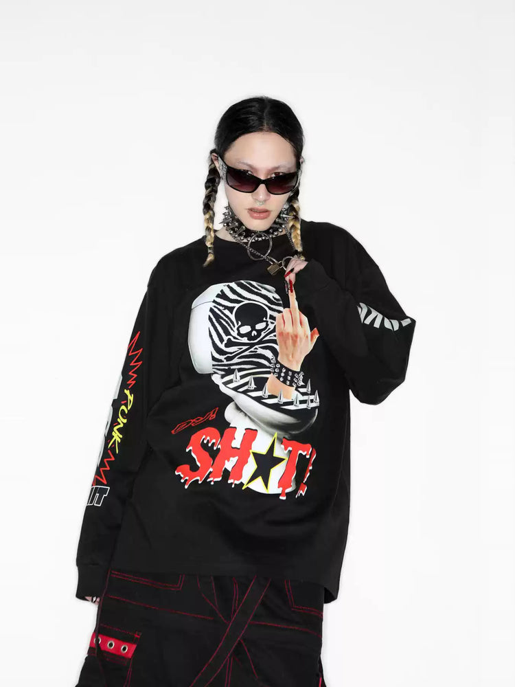 DEADENDKIDS MIDDLE FINGER oversized long-sleeve tee — rear or construction presentation