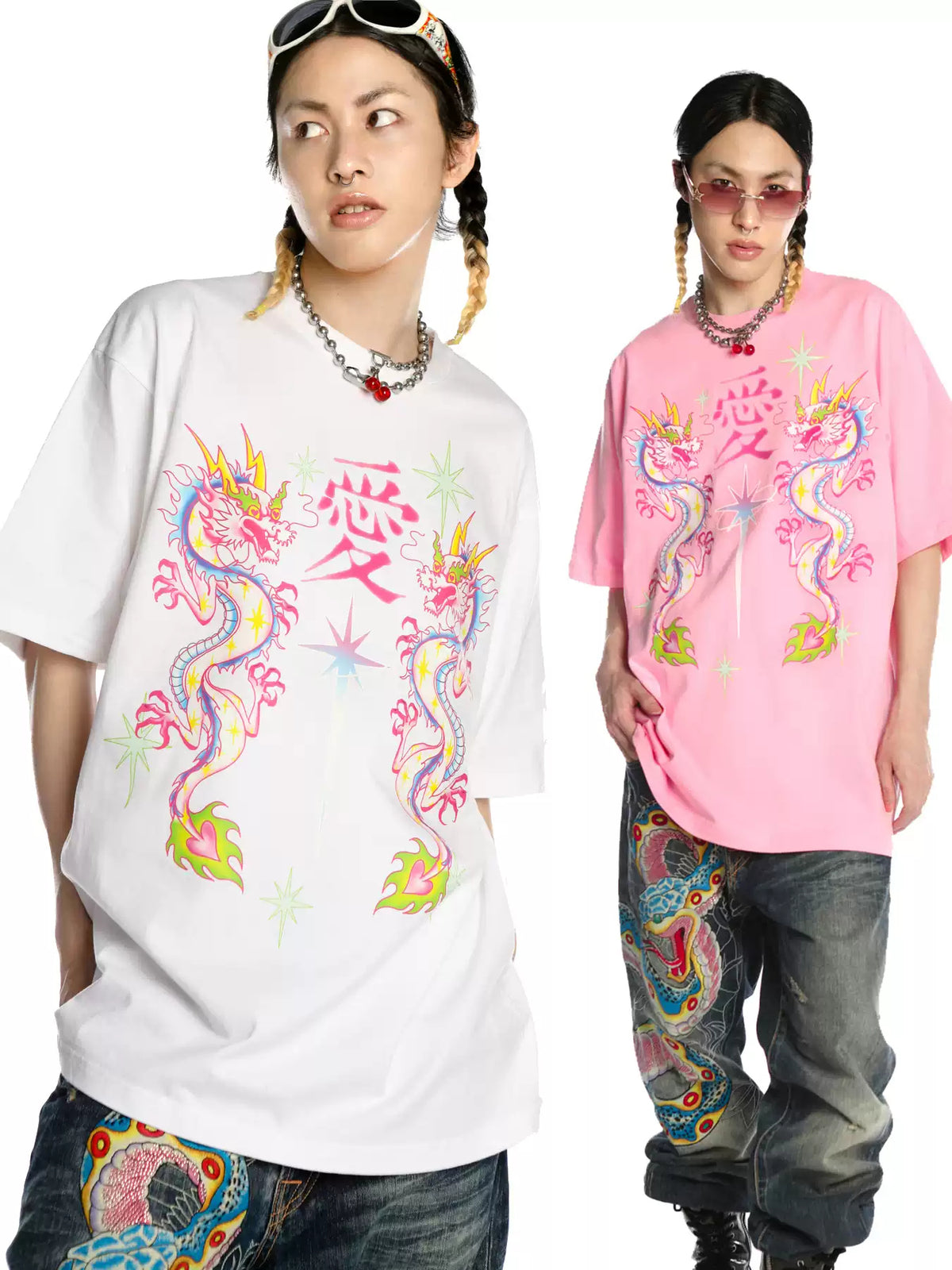 DEADENDKIDS DRAGON LOVE oversized graphic tee — alternate product presentation