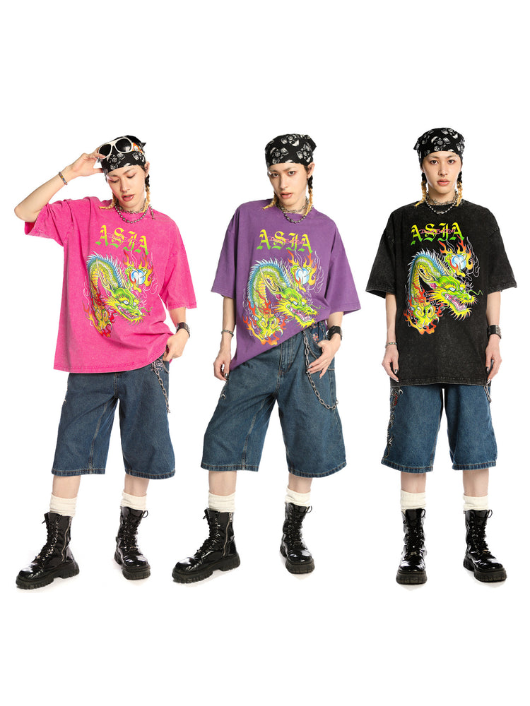 DEADENDKIDS ASIA DRAGON washed graphic tee — construction detail