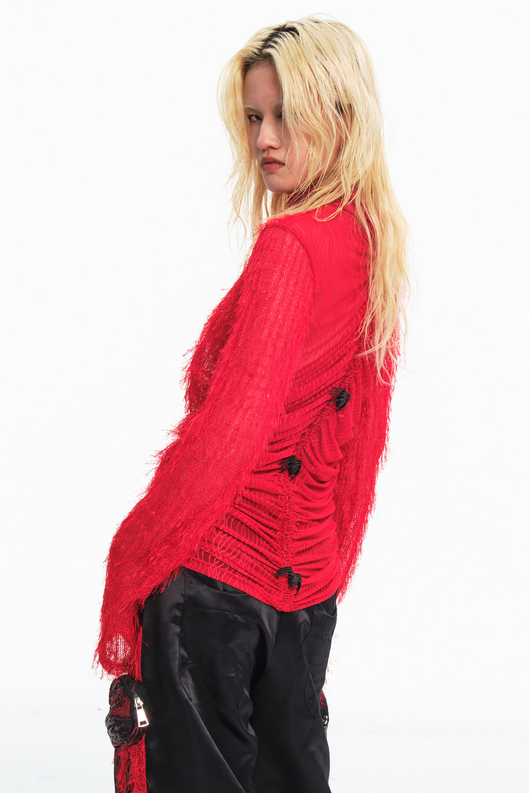 EMBRYO RED SPIDER distressed mesh top — additional product detail view