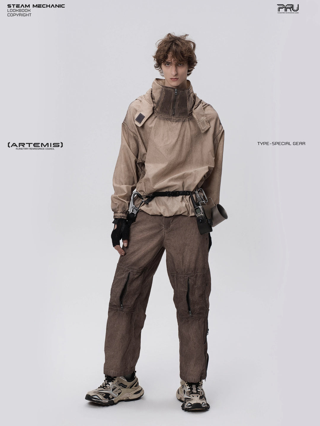 PIONEER ochre brown knee-mesh utility work pants — alternate product view