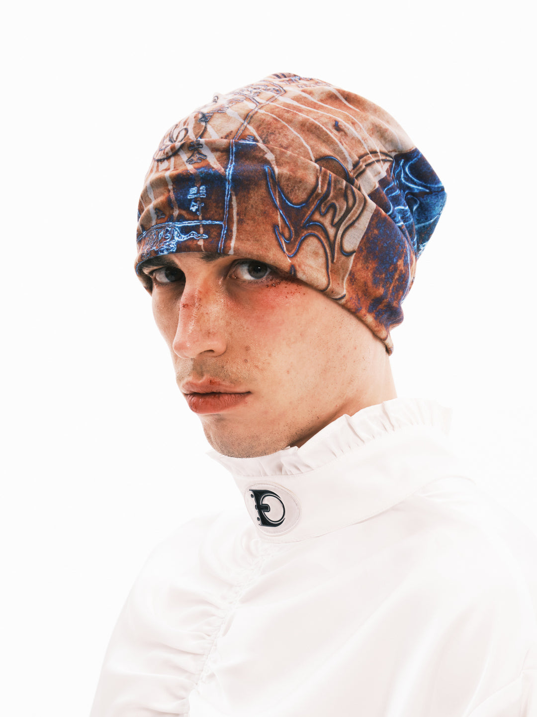EMBRYO ANCIENT CODE mottled slouch beanie — graphic and construction detail