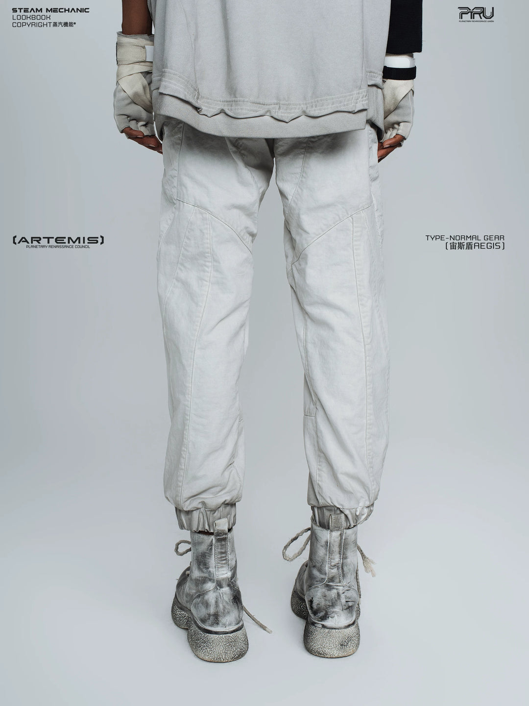 AEGIS eris white cropped moto riding pants — rear modeled view
