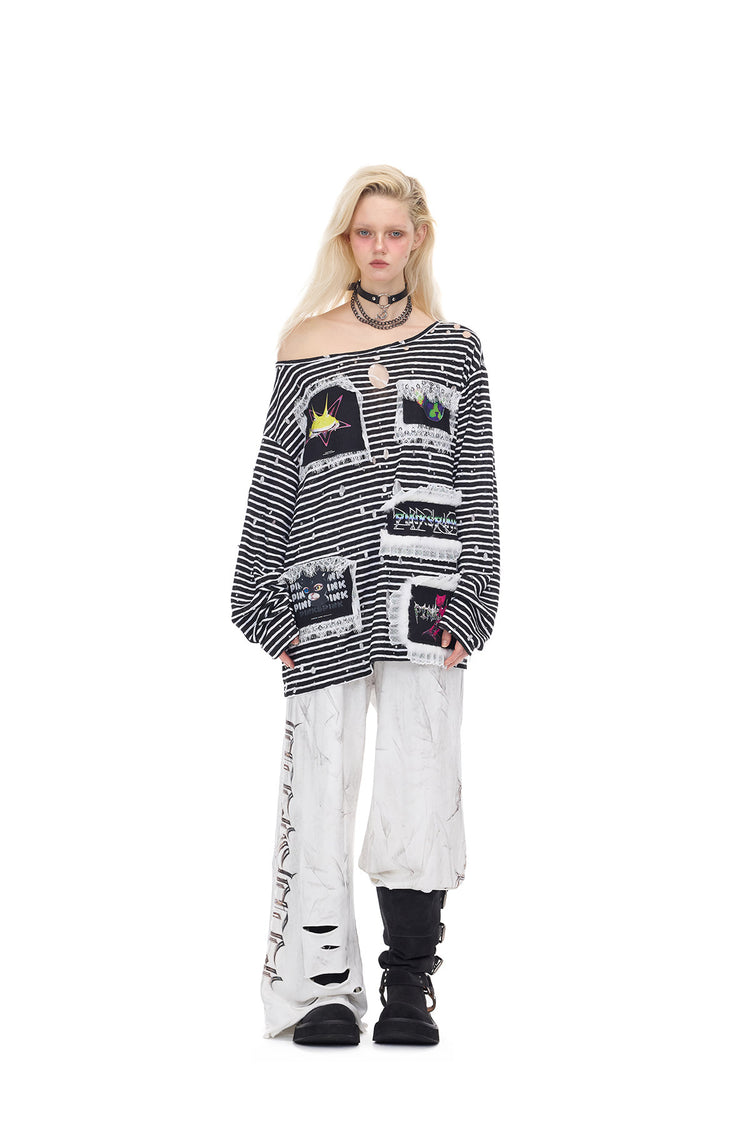 PINKSPINK ELECTRIC MOON coated distressed flare sweatpants — alternate modeled view showing the silhouette
