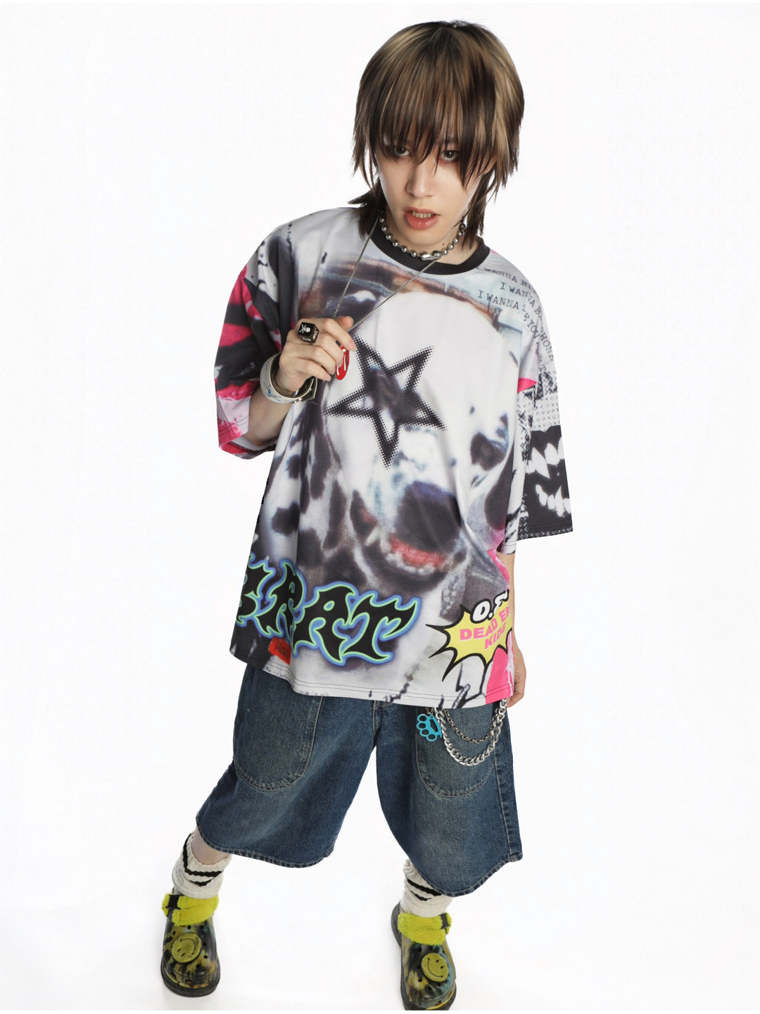 DEADENDKIDS BEAST RIOT oversized graphic tee — rear or construction presentation