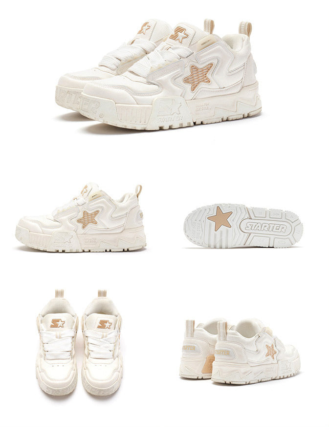 STARTER PUFF Cloud White sneakers in five studio views, showing side panels, outsole tread, laces and heel loops