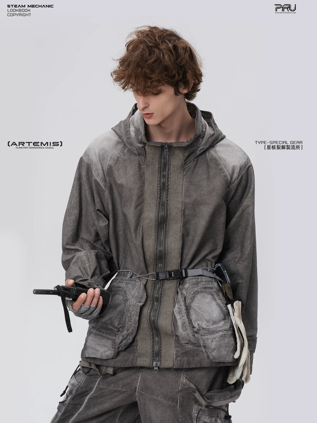 STARCORE meteor gray distressed work jacket — construction detail