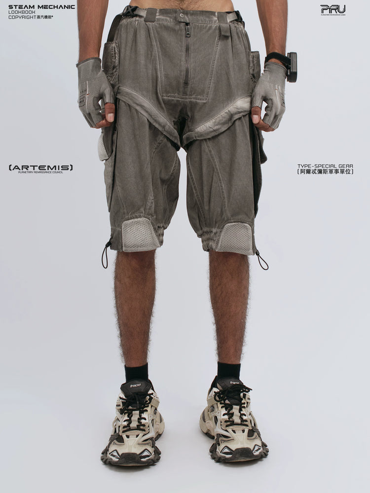 ARTEMIS xirang brown detachable technical shorts — alternate modeled angle