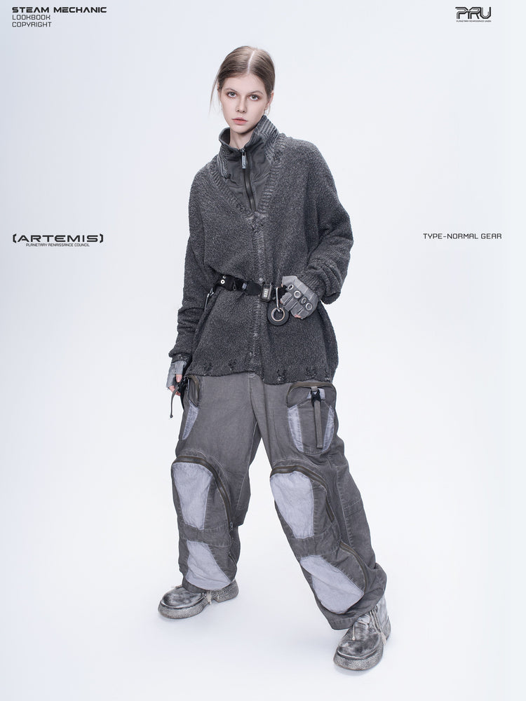 PIONEER moon dust gray moon-protection distressed sweater — alternate product view