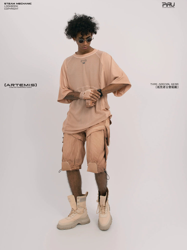 STARFIELD WELDER soft dawn orange distressed mesh tee — alternate product view