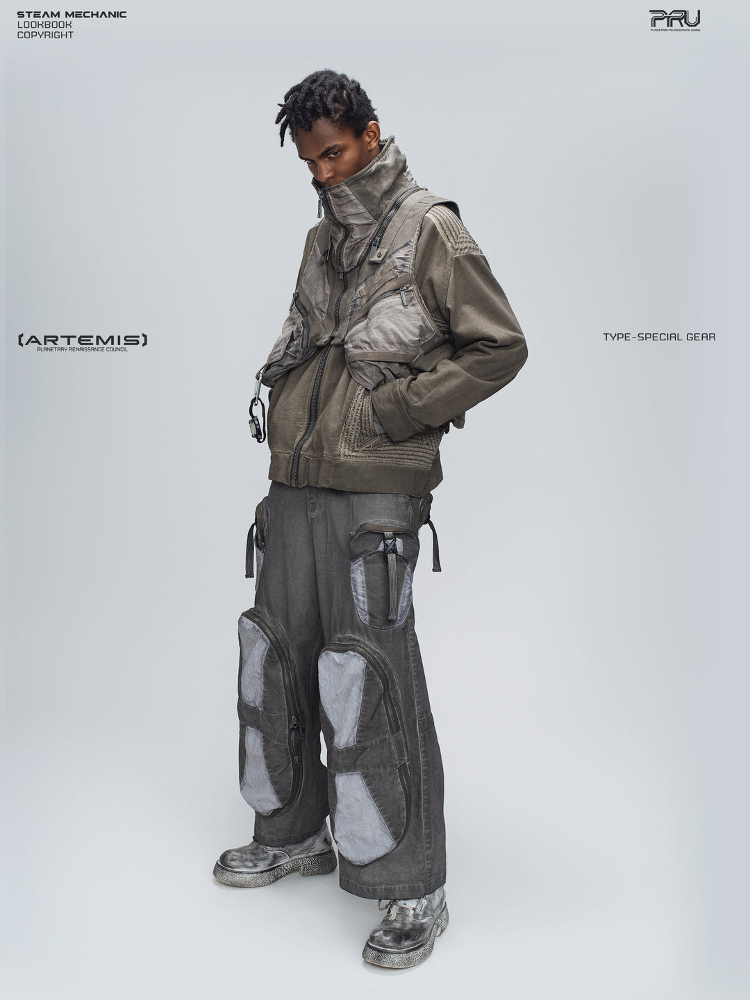 PIONEER moon dust gray welded multi-pocket work pants — alternate product view
